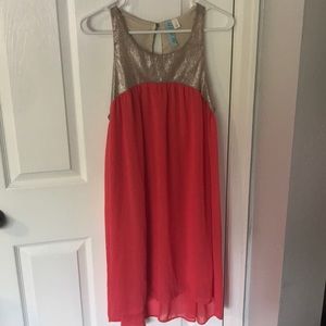 Coral and gold summer dress